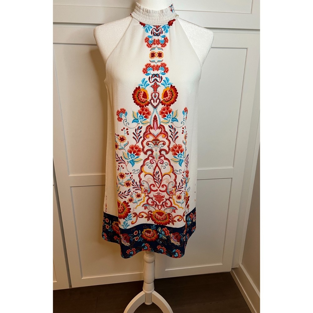 As U Wish Ivory & Floral Halter Top Neckline Women's Size XS